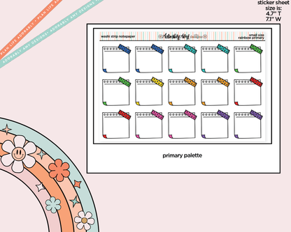 Rainbow Doodled Washi Strip Notepaper Boxes Small Size Planner Stickers - Adorably Amy Designs