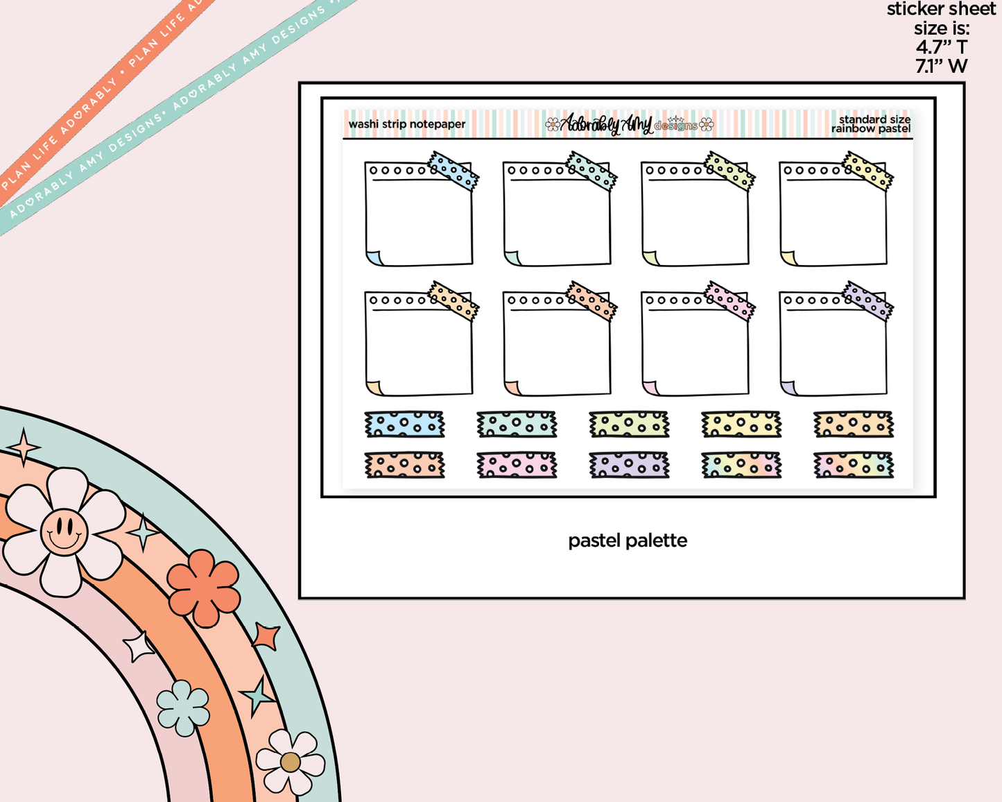 Rainbow Doodled Washi Strip Notepaper Boxes Standard Size Stickers - Adorably Amy Designs
