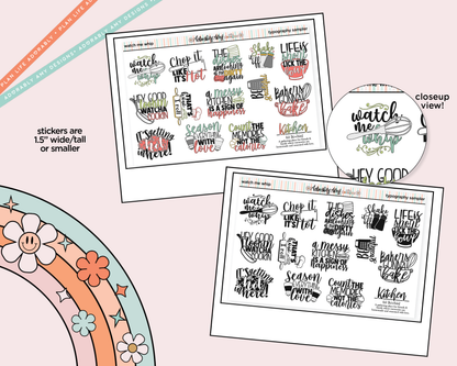 Watch Me Whip Cooking Themed Typography Sampler Planner Stickers