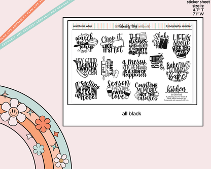 Watch Me Whip Cooking Themed Typography Sampler Planner Stickers