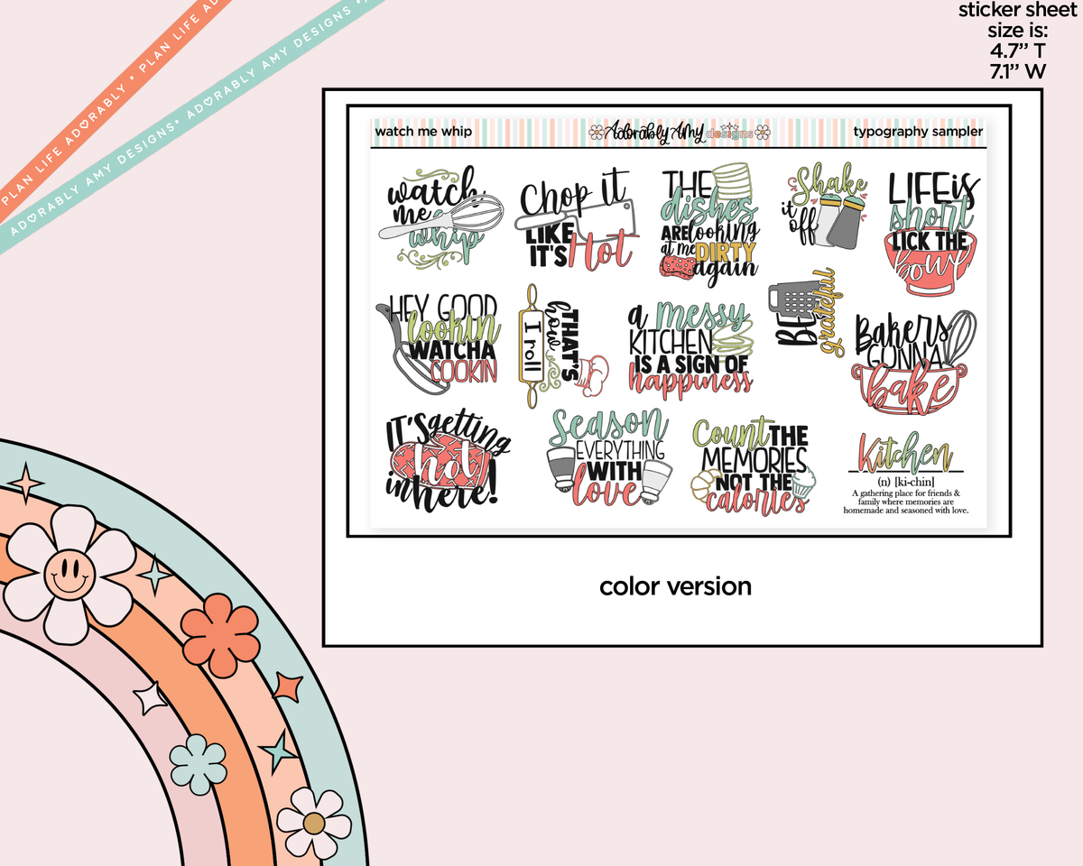Watch Me Whip Cooking Themed Typography Sampler Planner Stickers