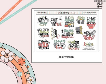 Watch Me Whip Cooking Themed Typography Sampler Planner Stickers