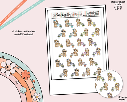 Snoozie Sloth Water Plants - Water Flowers Decoration Character Planner Stickers - Adorably Amy Designs