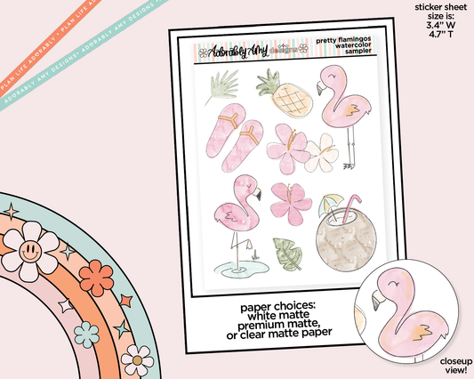 Watercolor Flamingo Summer Decorative Planner Stickers