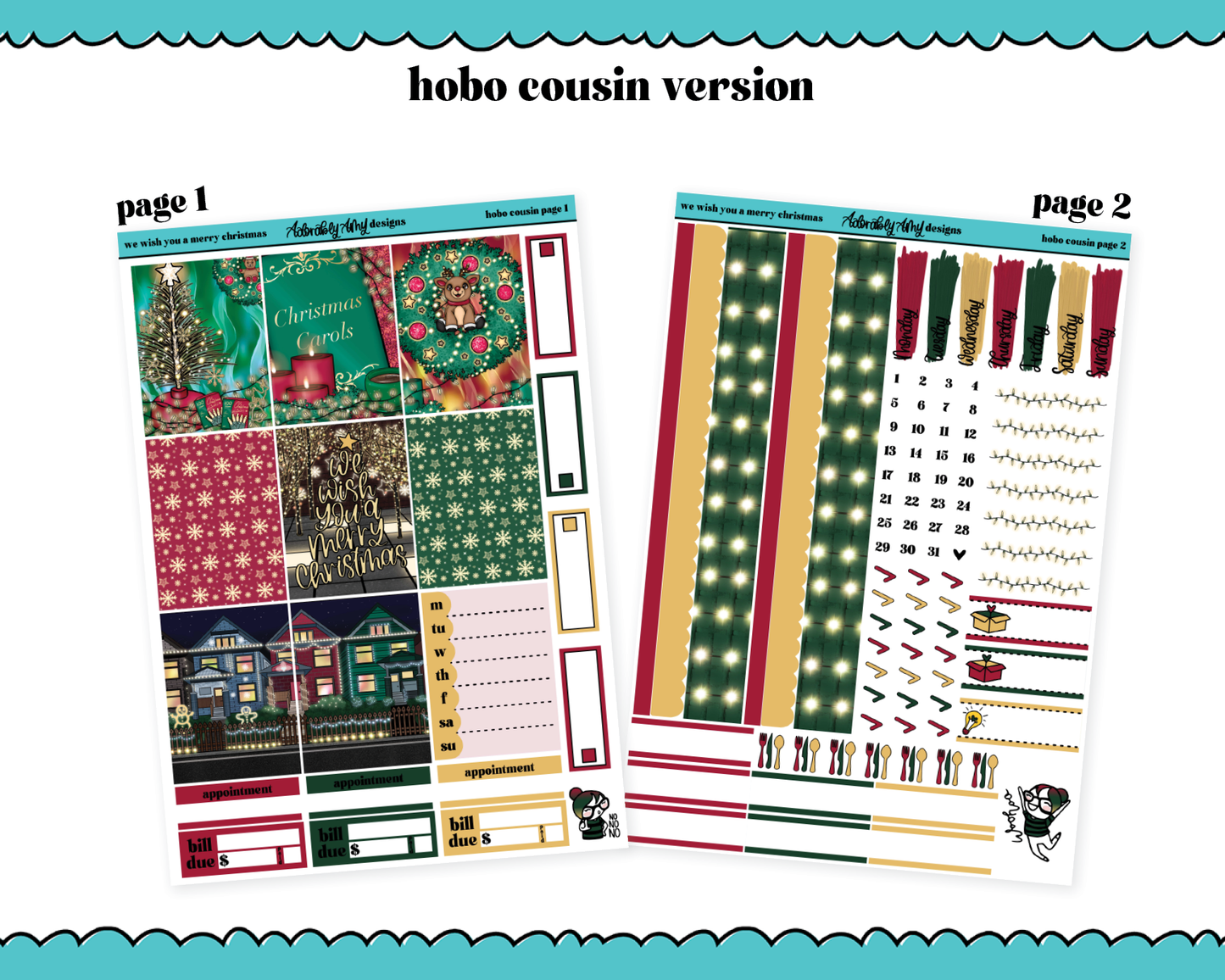 Hobonichi Cousin Weekly We Wish You a Merry Christmas Themed Planner Sticker Kit for Hobo Cousin or Similar Planners