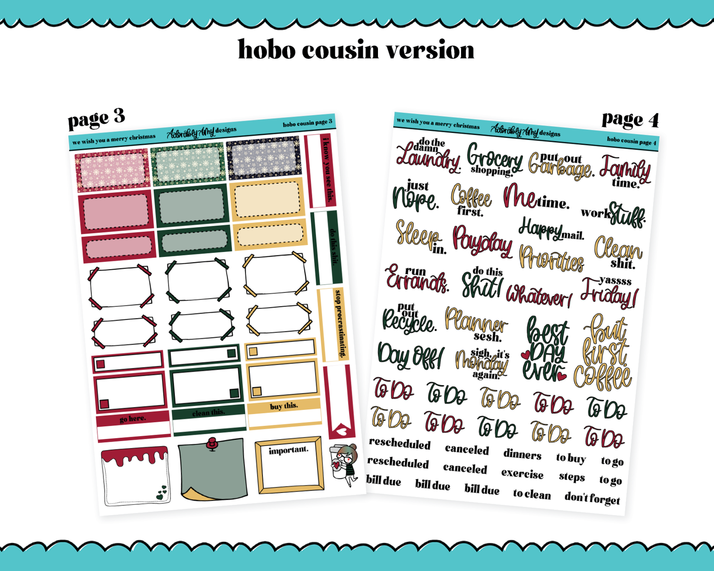 Hobonichi Cousin Weekly We Wish You a Merry Christmas Themed Planner Sticker Kit for Hobo Cousin or Similar Planners