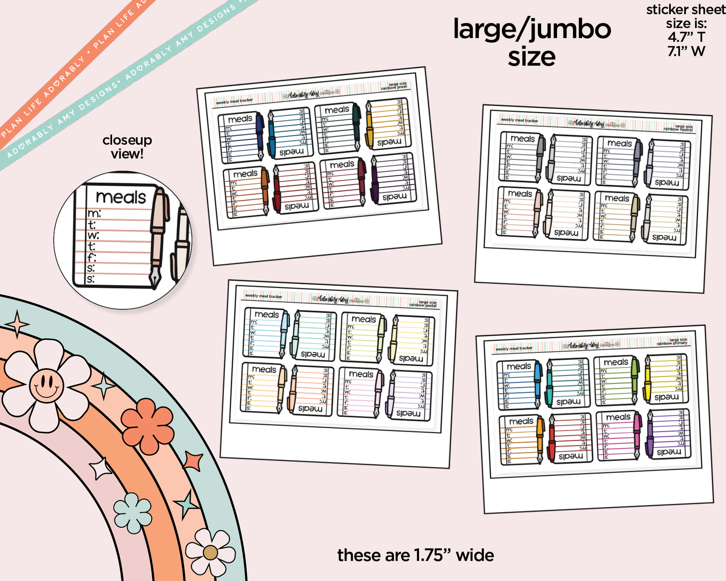 Rainbow Doodled Weekly Meal Tracker Large/Jumbo Size Stickers