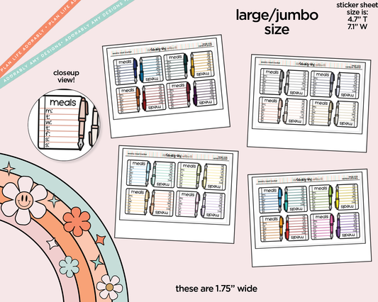 Rainbow Doodled Weekly Meal Tracker Large/Jumbo Size Stickers