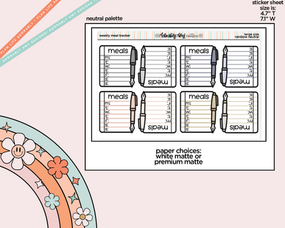 Rainbow Doodled Weekly Meal Tracker Large/Jumbo Size Stickers