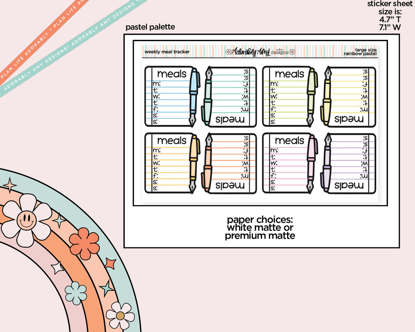 Rainbow Doodled Weekly Meal Tracker Large/Jumbo Size Stickers