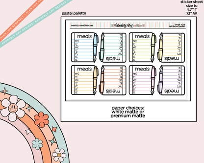 Rainbow Doodled Weekly Meal Tracker Large/Jumbo Size Stickers