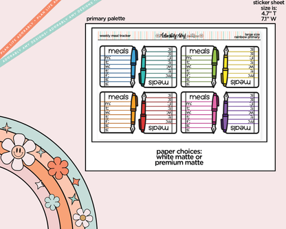 Rainbow Doodled Weekly Meal Tracker Large/Jumbo Size Stickers