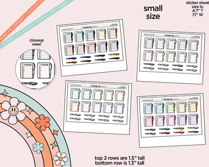 Rainbow Doodled Weekly Meal Tracker Small Size Planner Stickers