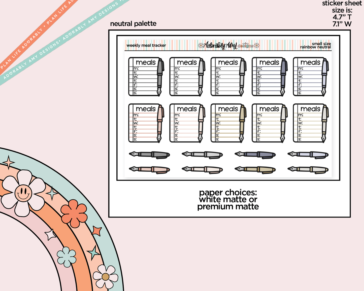Rainbow Doodled Weekly Meal Tracker Small Size Planner Stickers