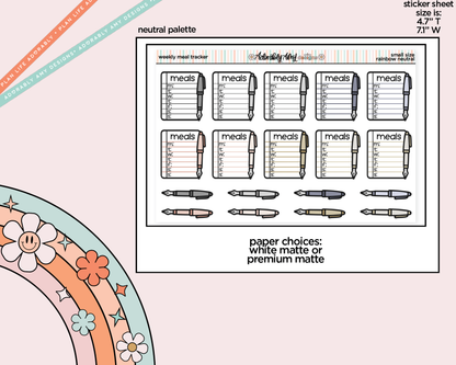 Rainbow Doodled Weekly Meal Tracker Small Size Planner Stickers