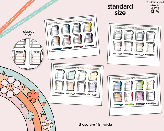 Rainbow Doodled Weekly Meal Trackers Standard Size Stickers