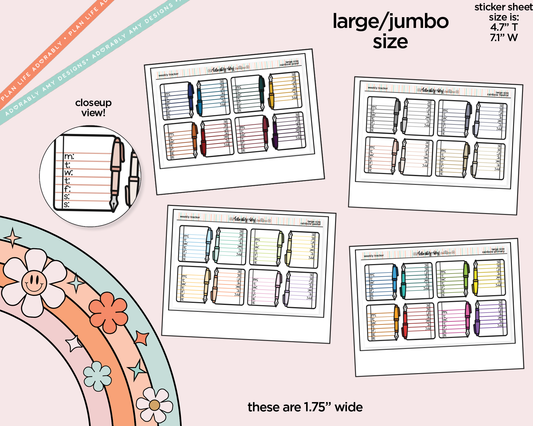 Rainbow Doodled Weekly Tracker Large/Jumbo Size Stickers