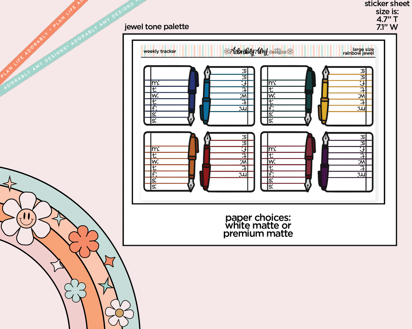 Rainbow Doodled Weekly Tracker Large/Jumbo Size Stickers