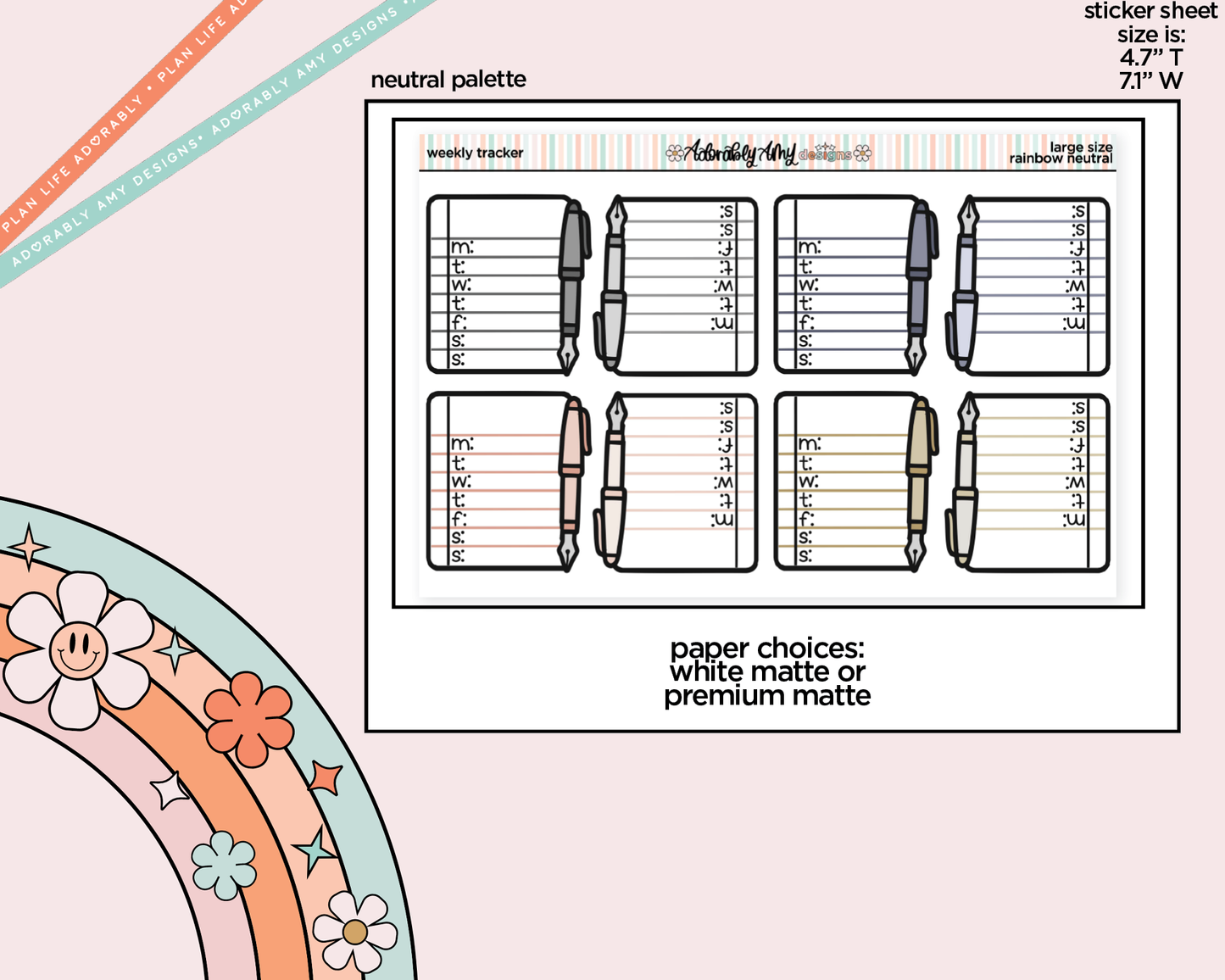 Rainbow Doodled Weekly Tracker Large/Jumbo Size Stickers
