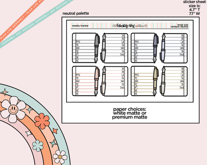 Rainbow Doodled Weekly Tracker Large/Jumbo Size Stickers