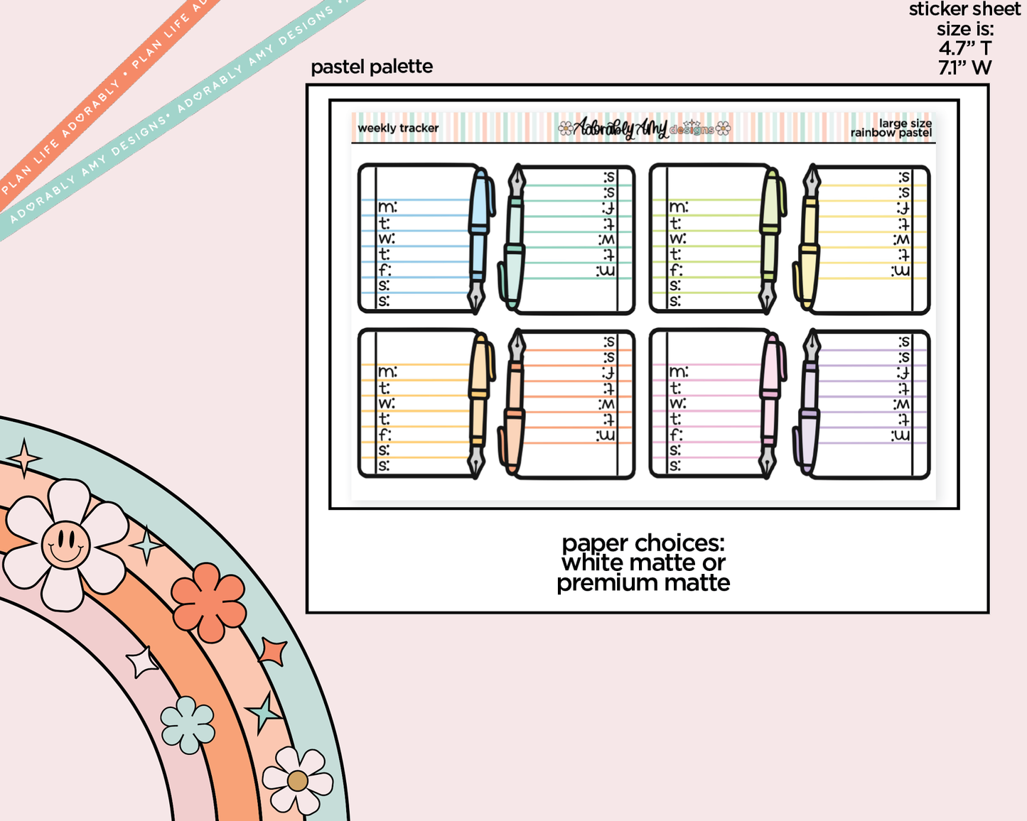 Rainbow Doodled Weekly Tracker Large/Jumbo Size Stickers