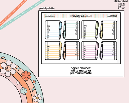 Rainbow Doodled Weekly Tracker Large/Jumbo Size Stickers