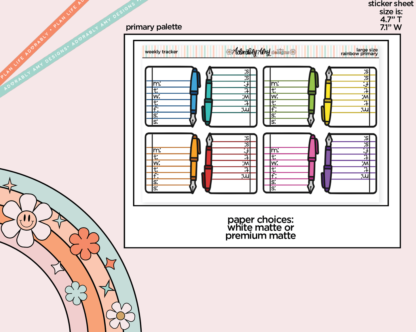 Rainbow Doodled Weekly Tracker Large/Jumbo Size Stickers