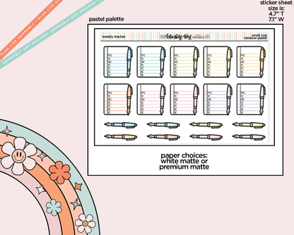 Rainbow Doodled Weekly Tracker Small Size Planner Stickers - Adorably Amy Designs