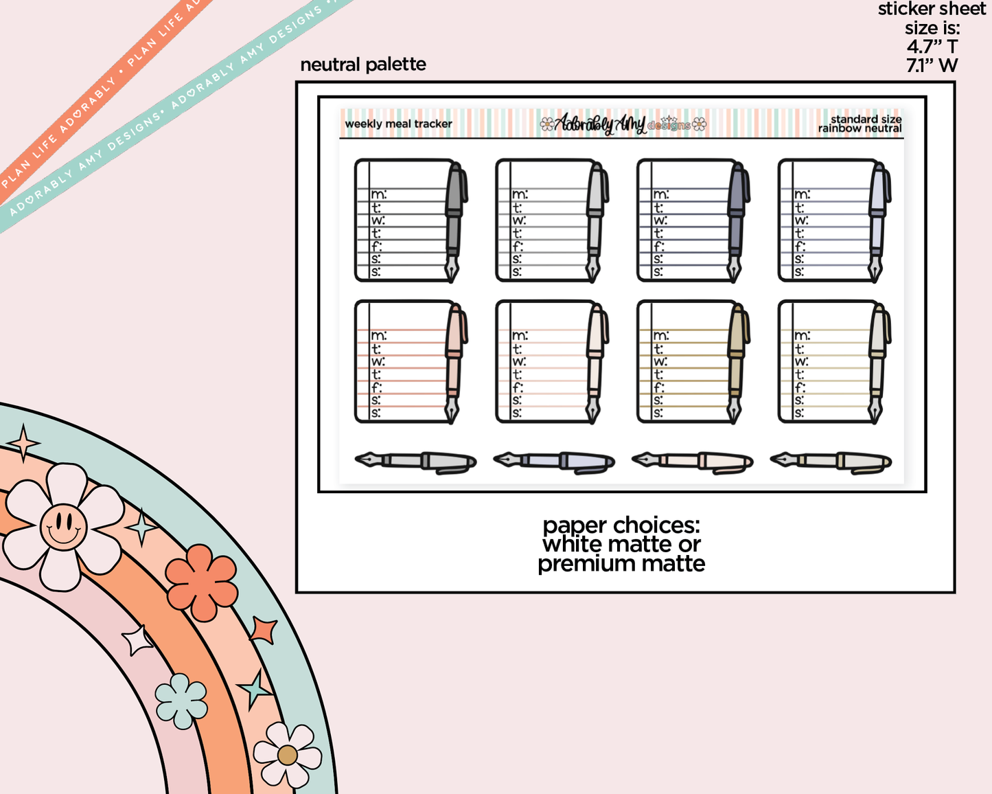 Rainbow Doodled Weekly Trackers Standard Size Stickers - Adorably Amy Designs