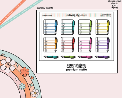 Rainbow Doodled Weekly Trackers Standard Size Stickers - Adorably Amy Designs
