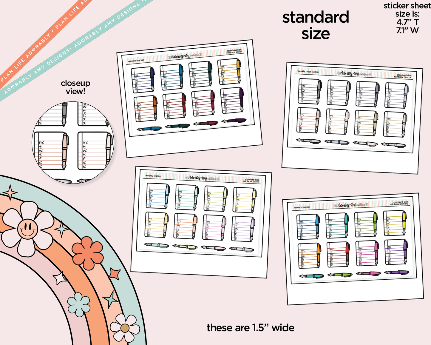 Rainbow Doodled Weekly Trackers Standard Size Stickers - Adorably Amy Designs