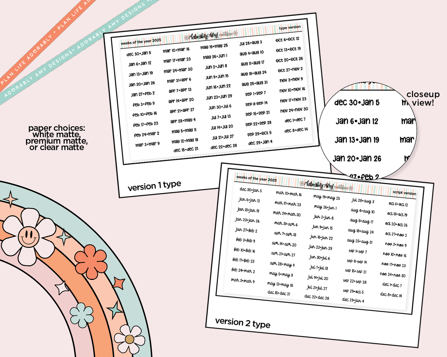 2025 Weeks of the Year Planner Stickers for any Planner or Insert