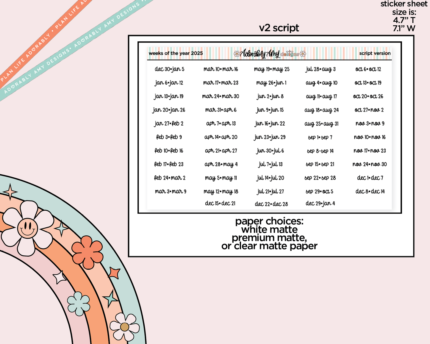 2025 Weeks of the Year Planner Stickers for any Planner or Insert