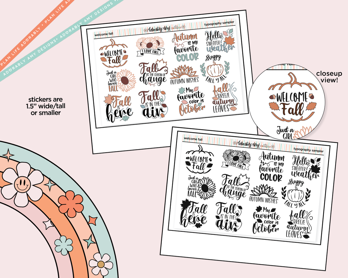 Welcome Fall Typography Sampler Planner Stickers
