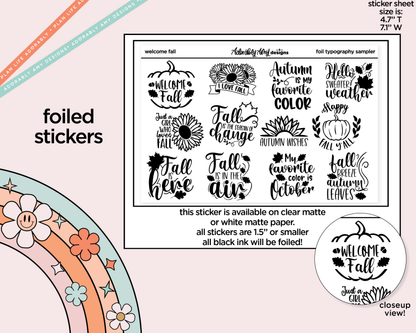 Foiled Welcome Fall Typography Sampler Planner Stickers