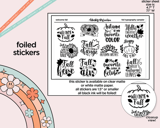 Foiled Welcome Fall Typography Sampler Planner Stickers