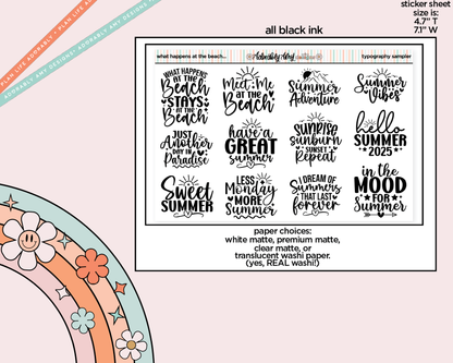 What Happens on the Beach Summer Deco Typography Sampler Planner Stickers