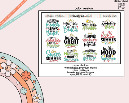 What Happens on the Beach Summer Deco Typography Sampler Planner Stickers