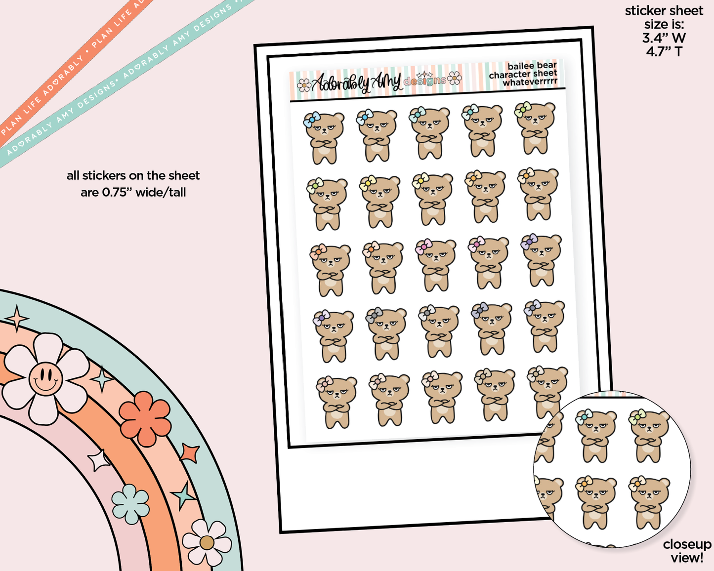 Bailee Bear Whateverrrr Decoration Character Planner Stickers - Adorably Amy Designs