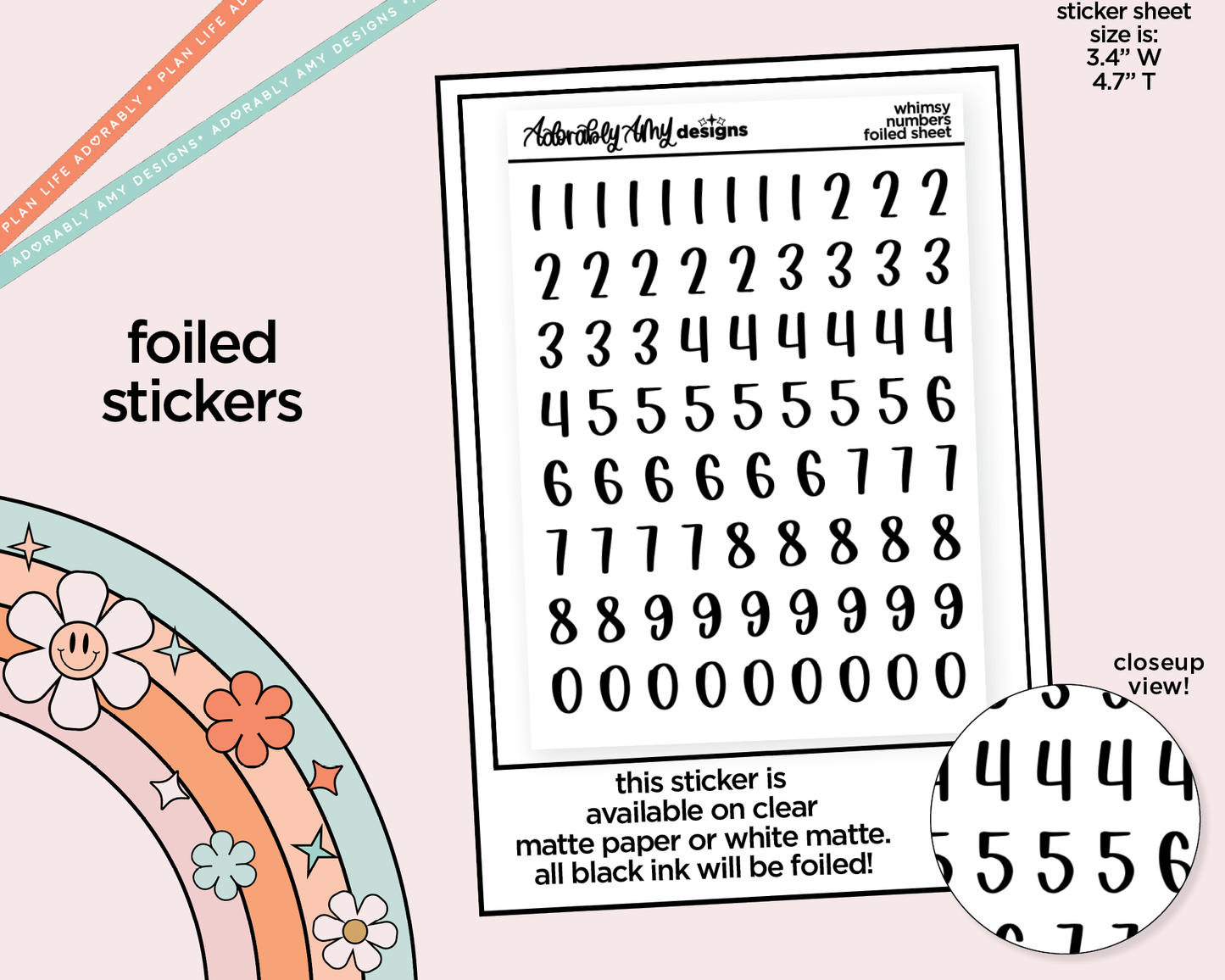 Foiled Whimsy Number Stickers Deco Typography Sampler Planner Stickers