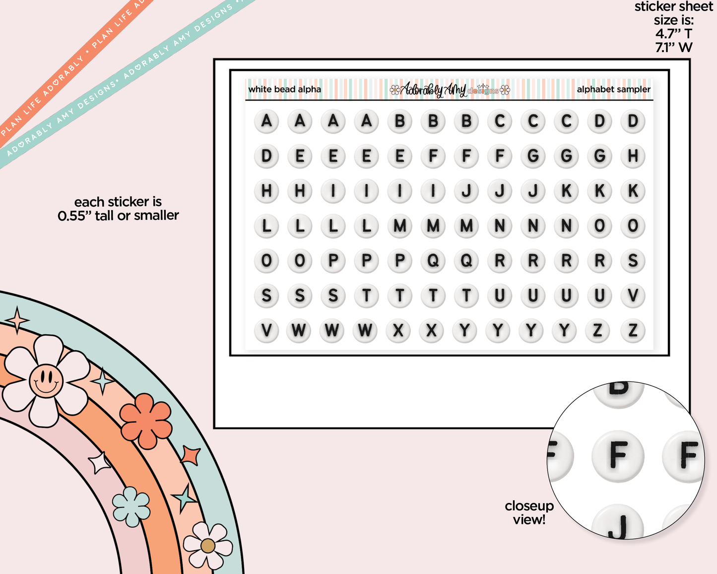 White Friendship Beads Alphabet Stickers Deco Typography Sampler Planner Stickers