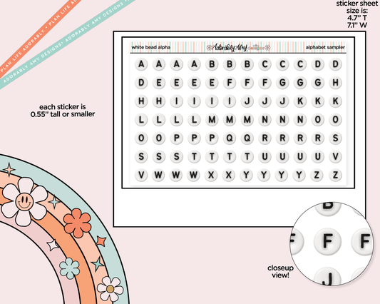White Friendship Beads Alphabet Stickers Deco Typography Sampler Planner Stickers