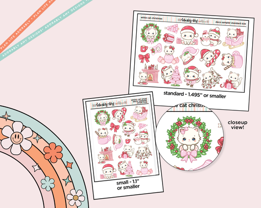 White Cat Christmas Deco Samplers in 3 Sizes Decorative Planner Stickers - Adorably Amy Designs