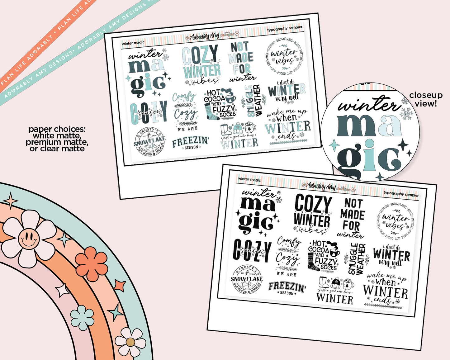 Winter Magic Deco Typography Sampler Planner Stickers