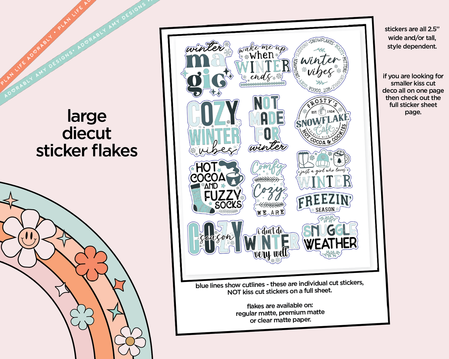 Winter Magic Deco Typography Sampler Planner Stickers