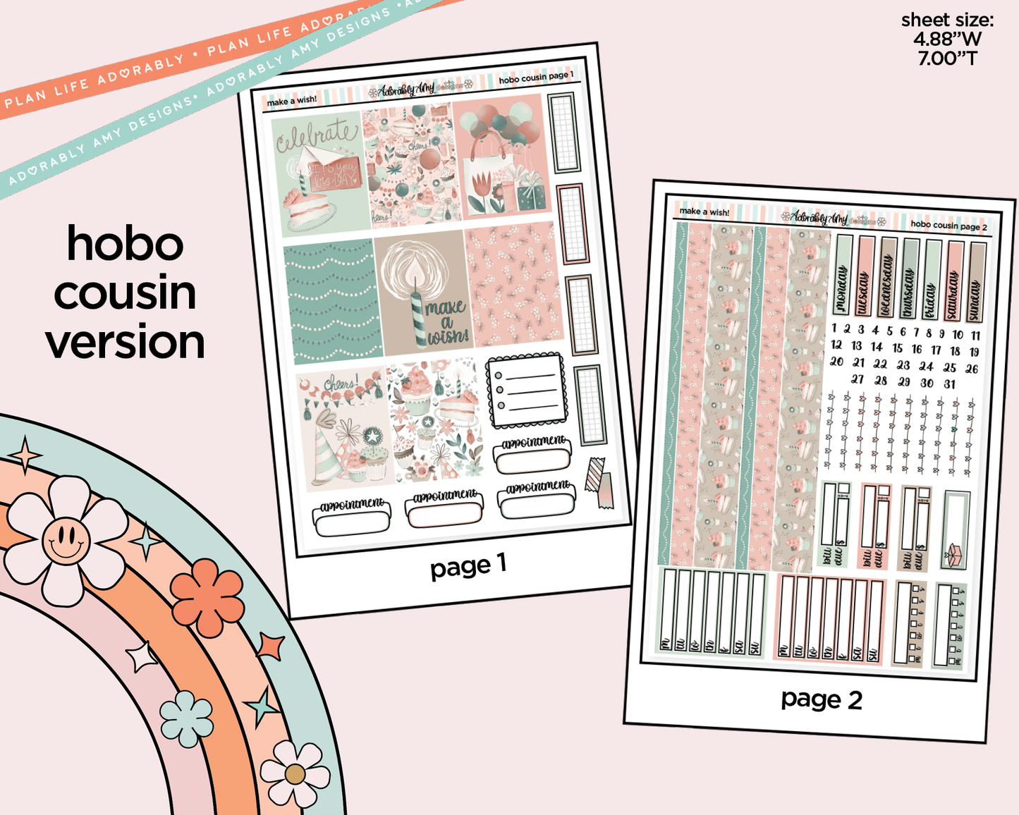 Hobonichi Cousin Weekly Make a Wish! Birthday Themed Planner Sticker Kit for Hobo Cousin or Similar Planners