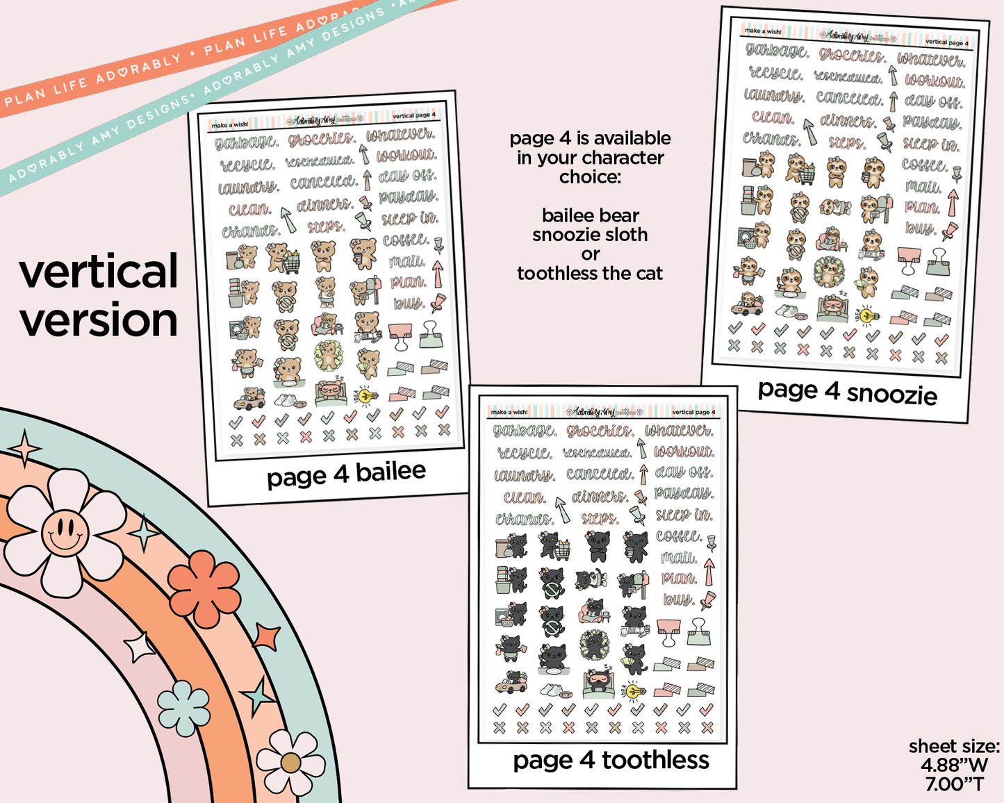 Vertical Make a Wish! Birthday Themed Sticker Kit for Vertical Standard Size Planners or Insert