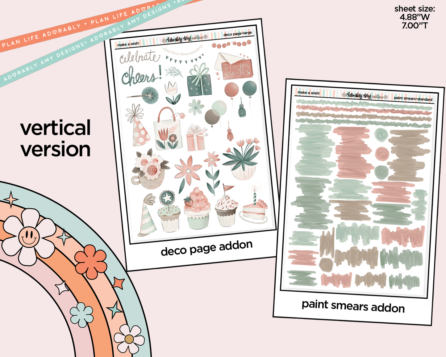 Vertical Make a Wish! Birthday Themed Sticker Kit for Vertical Standard Size Planners or Insert