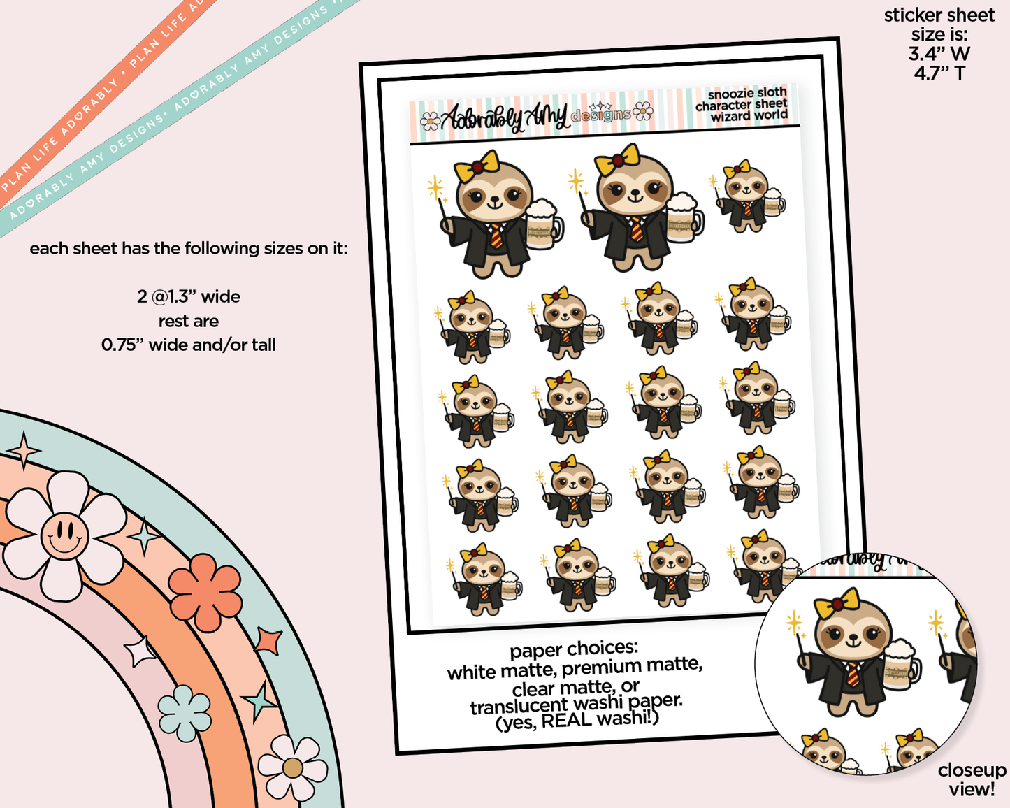 Snoozie Sloth Wizard World Decoration Character Planner Stickers