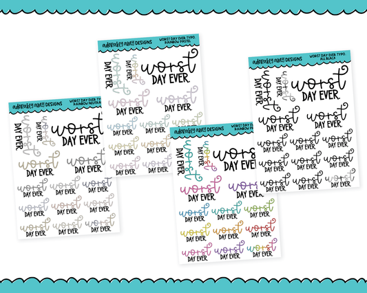 Rainbow or Black Worst Day Ever Snarky Typography Planner Stickers for any Planner or Insert